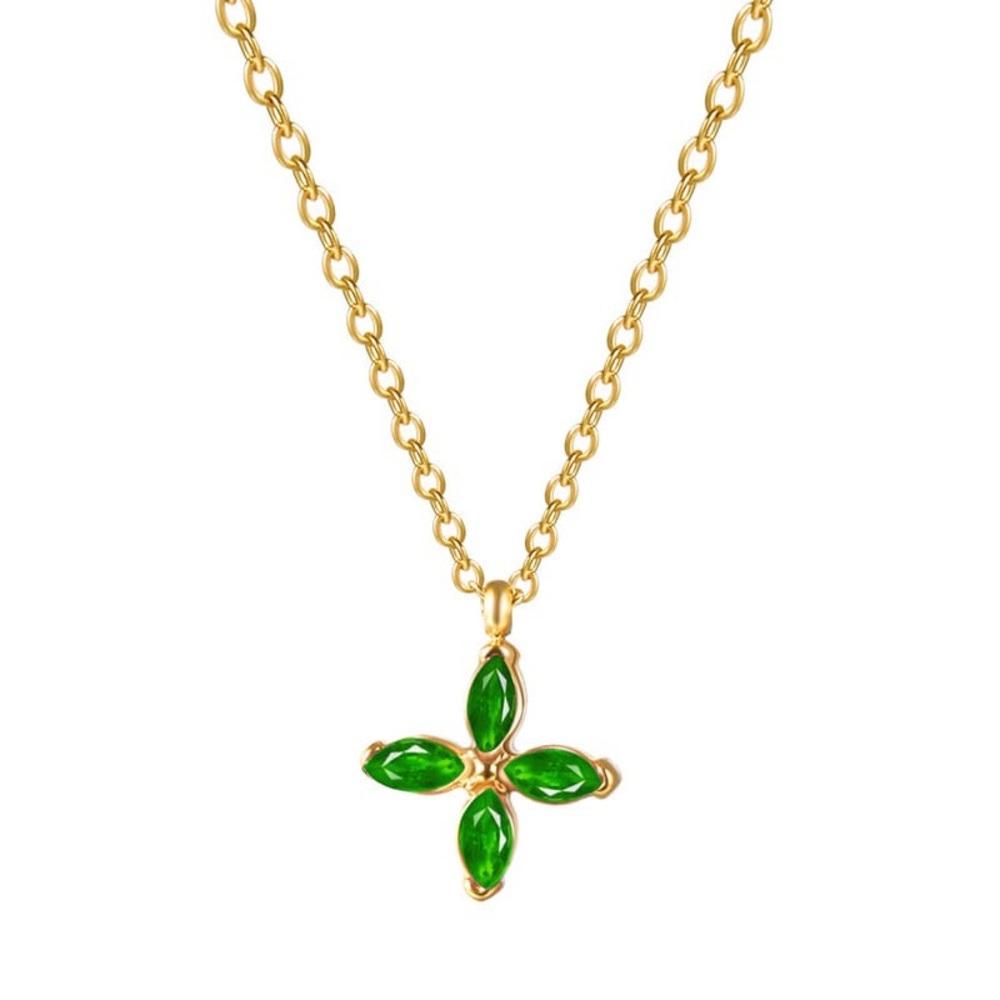 Anuli | Stainless Steel Cubic Zirconia Clover Minimalist Necklace
